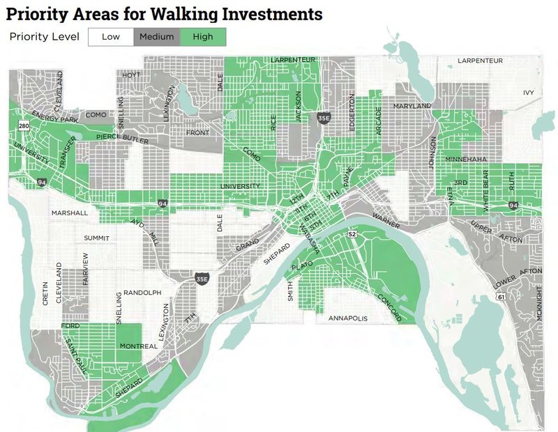 Priortiy Areas for Walking Investment